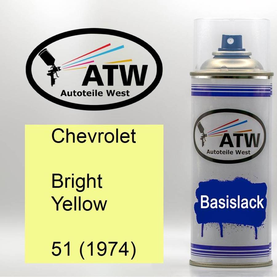 Chevrolet, Bright Yellow, 51 (1974): 400ml Sprühdose, von ATW Autoteile West.